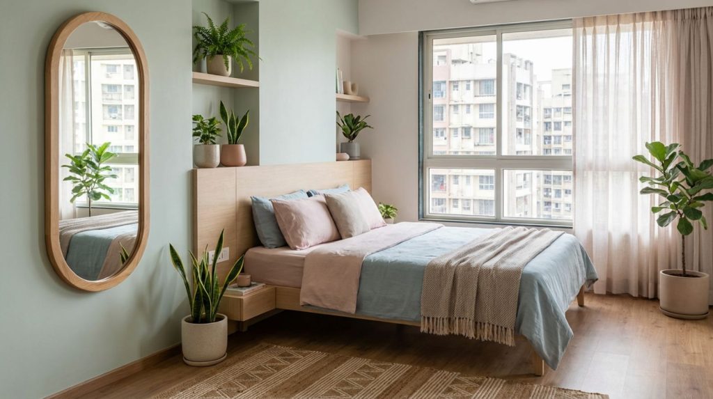 Bedroom mirror placement following Vastu Shastra in a stylish Mumbai apartment interior
