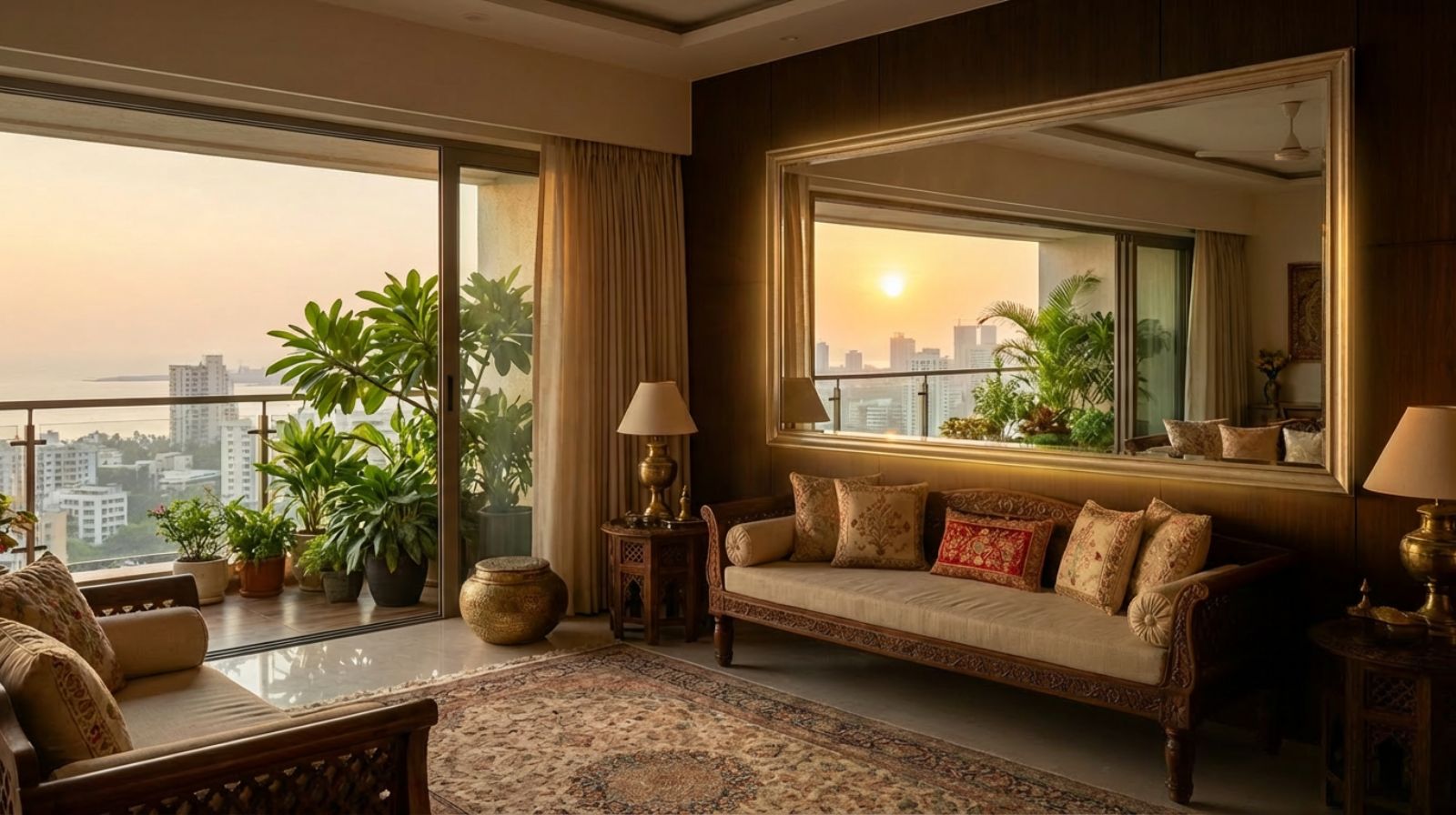 Vastu mirror placement tips for Mumbai flats and apartments with city skyline backdrop