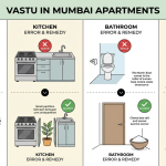Illustration showing common Vastu errors and simple remedies for flats in Mumbai.